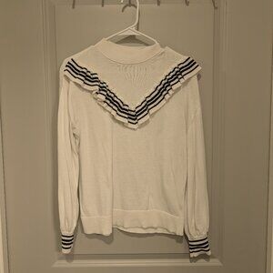 Visual Clothing Project White & Black Ruffle Sweater